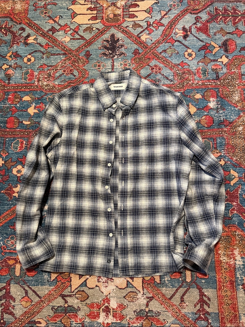 Taylor Stitch Blue & White Plaid Casual Button-Down Shirt